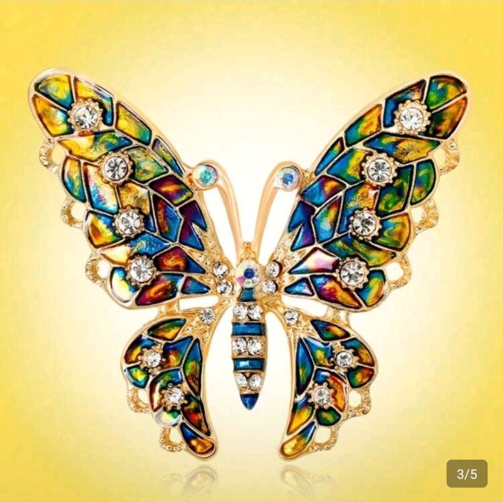Colorful Butterfly Brooch with Crystals